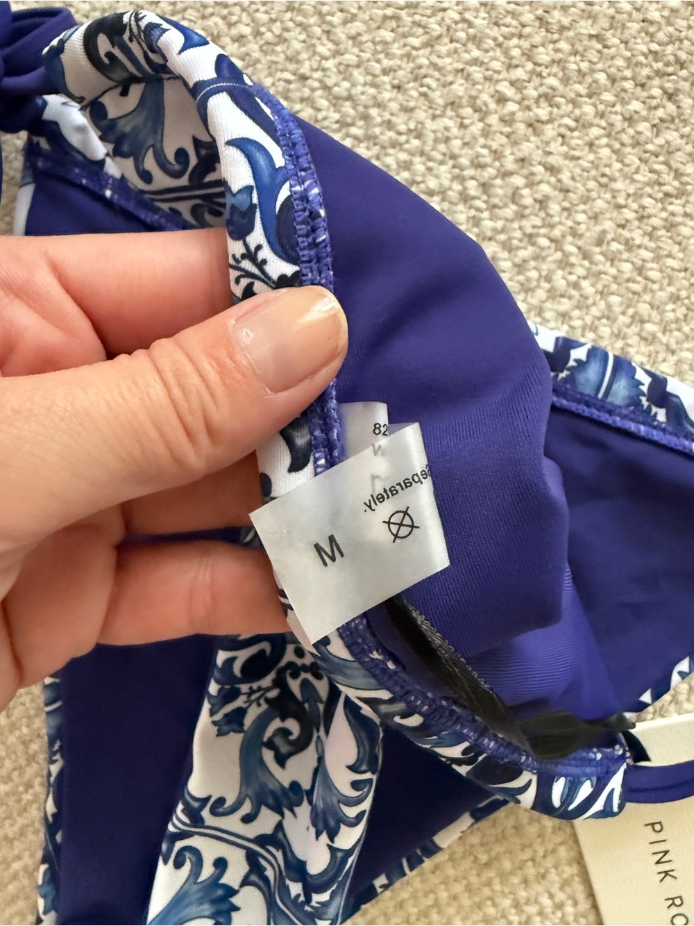 Pink Rose Blue & White Tile Print Bikini Set - Picture 6 of 6